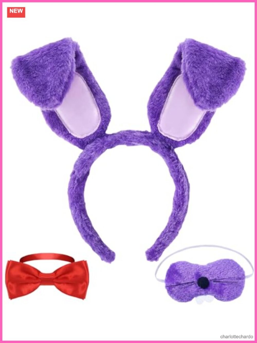 3 Pc Bunny Costume Set Plush Headband Nose Satin Bow Tie Rabbit Cosplay